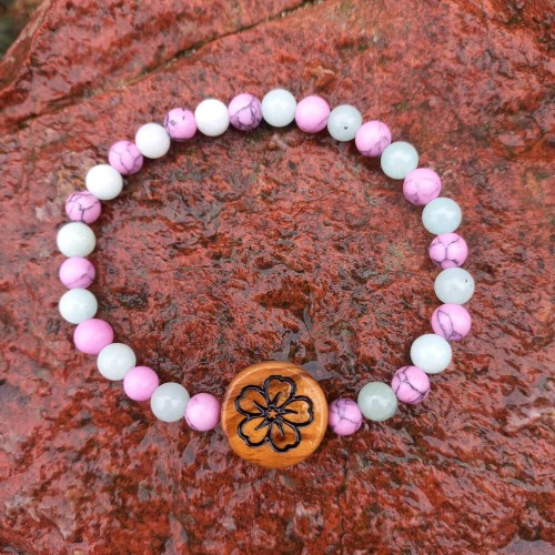 Bransoletka damska ręcznie robiona  turkmenit,  jadeit, i drewna oliwnego, obwód 17,5cm