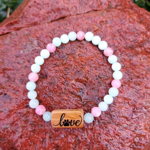 Bransoletka damska Love kamienie półszlachetne jadeit,  jaspis i drewna oliwnego, obwód 17,5cm