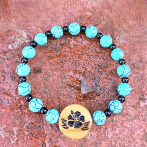 bransoletka damska  turkmenit, onyks, oliwka kamienie półszlachetne. obwód bransoletki 17,2cm