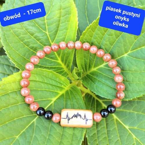 Personalizowana bransoletka damska z grawerem z kamieni półszlachetnych i drewna, obwód bransoletki 16cm