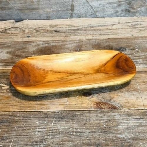 Ozdobna patera z litego drewna tekowego do podawania przekąsek owoców i orzechów Nela Wood 14x30x4cm