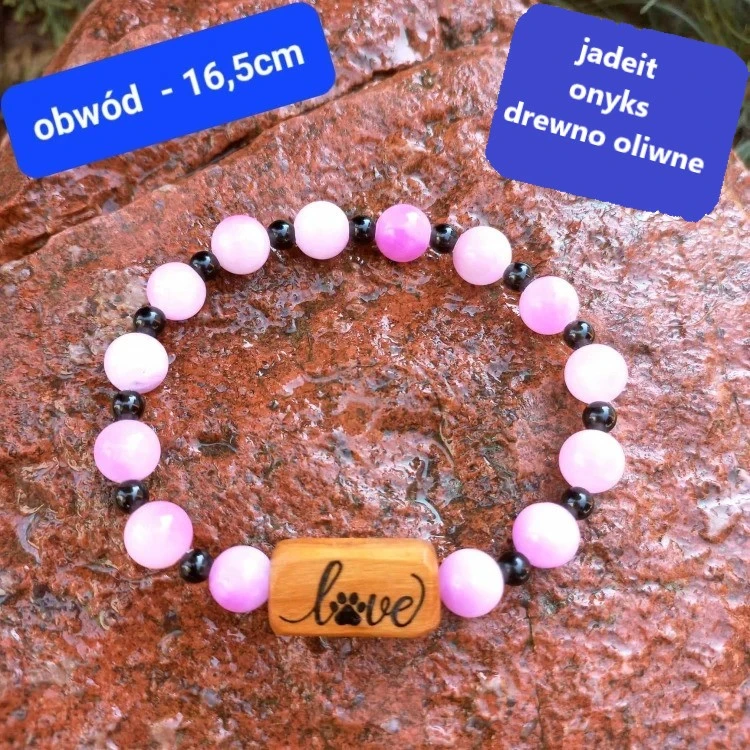 recznie wykonana bransoletka damska jadeit onyks nela wood obwód mierzony wewnnątrz 16,5cm