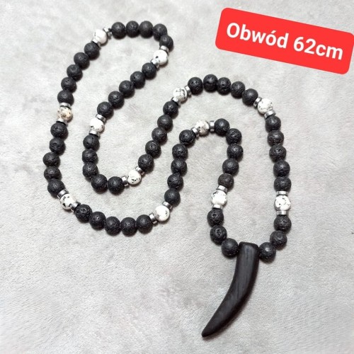 Naszyjnik męski z kamieni naturalnych jadeit, lawa wulkaniczna, hematyt oraz drewna wenge ręcznie robiony  obwód 62cm