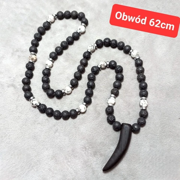 Naszyjnik męski z kamieni naturalnych jadeit, lawa wulkaniczna, hematyt oraz drewna wenge ręcznie robiony  obwód 62cm