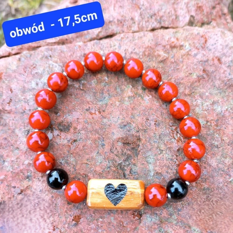 Bransoletka damska koral, onyks, hematyt A48.jpg