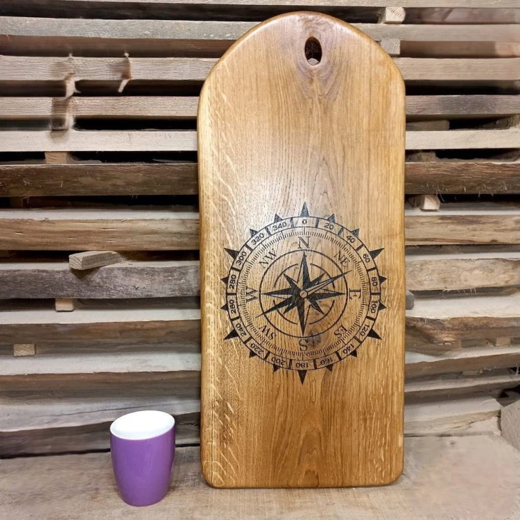 Deska do podawania serów deska do serwowania  z grawerem żeglarskim deska drewniana dębowa do przystawek, wymiary deski 61x27 cm