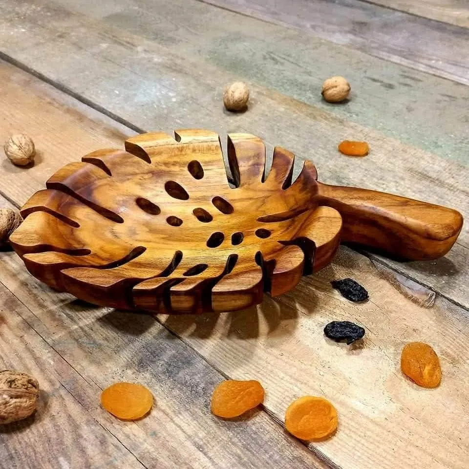 Misa drewniana tekowa na owoce ręcznie robiona premium