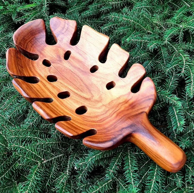 Ekskluzywna ozdobna patera na owoce ręcznie toczona z drewna orzecha boliwijskiego
